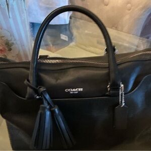 Authentic Coach Black Leather Satchel Embossed Crocodile with Tassel